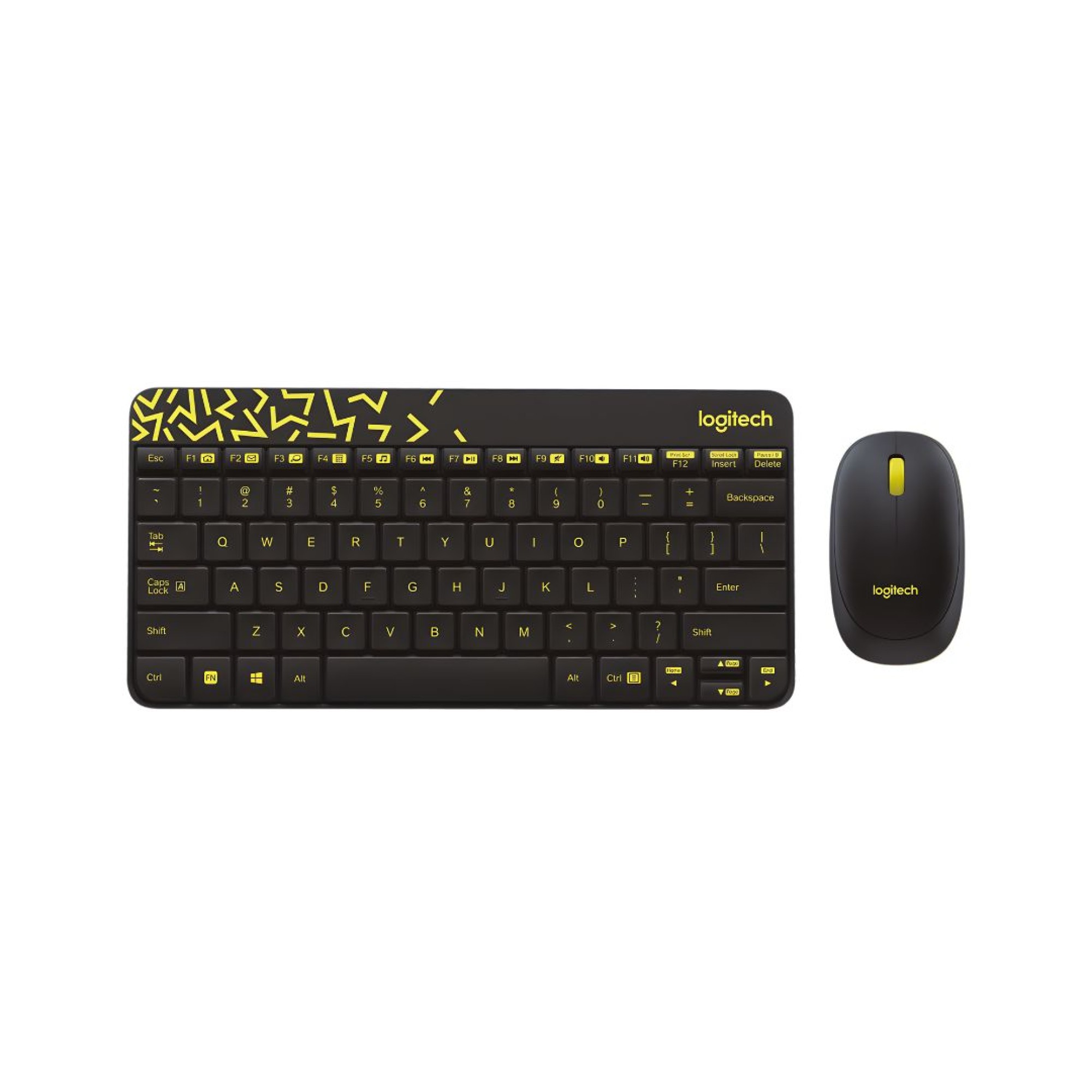 Logitech Mk240 Nano Keyboard & Mouse Wireless Hitam/Chartreuse Yellow