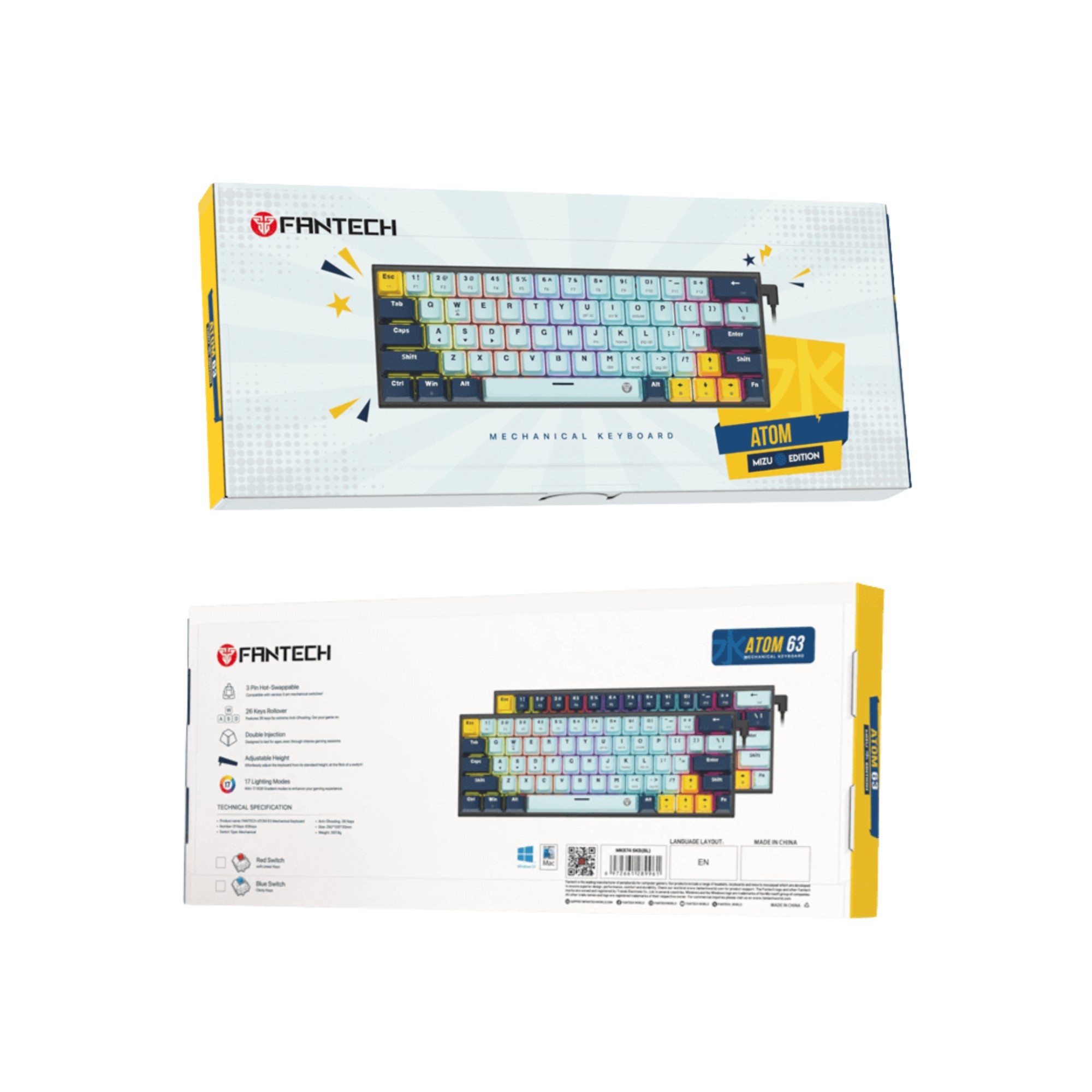 Fantech Atom63 MK874V2 Mechanical Gaming Keyboard Mizu Series Sky Blue
