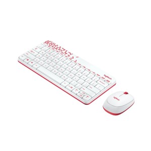 Logitech Mk240 Nano Keyboard & Mouse Wireless Putih/Vivid Red